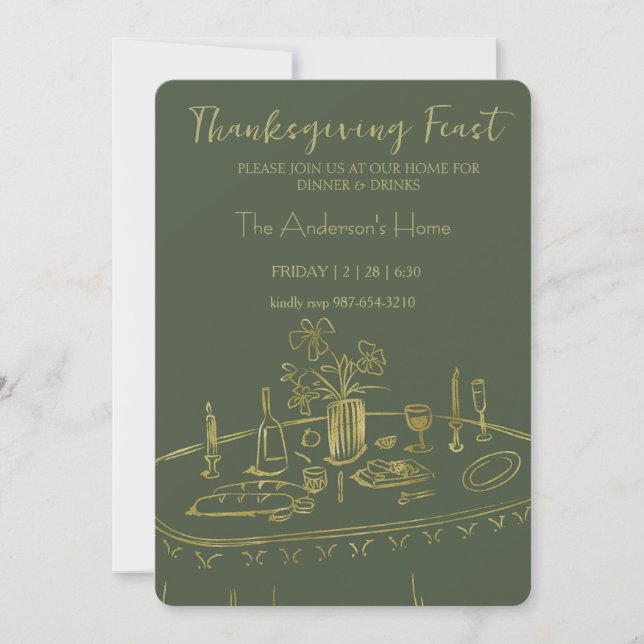 Convite Elegant Rustic Thanksgiving Dinner (Frente)