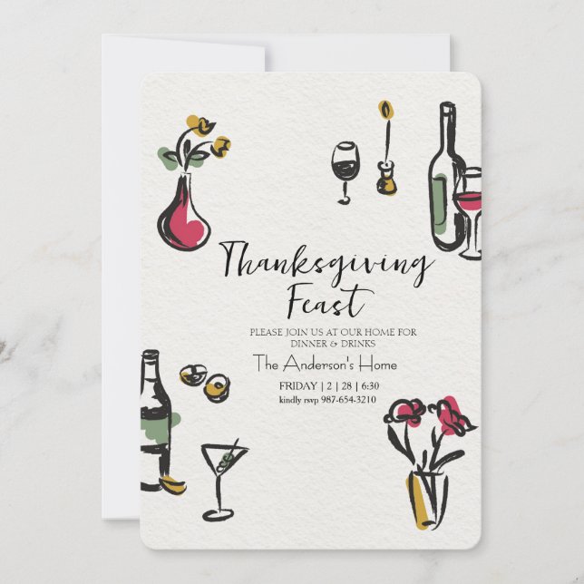 Convite Elegant Rustic Thanksgiving Dinner (Frente)