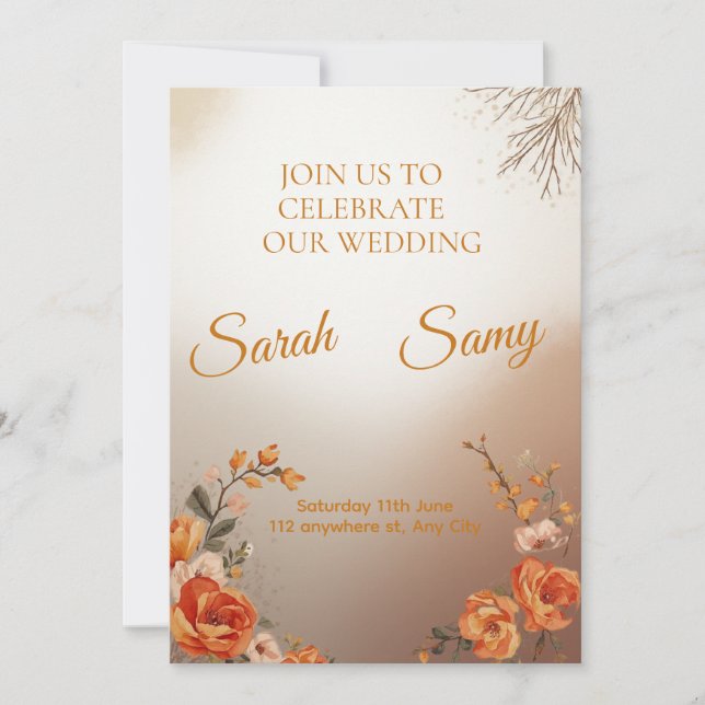 Convite Elegant Saffron Floral Wedding Invitation Set (Frente)