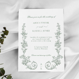 Convite Elegant Sage Baroque Roses Wedding