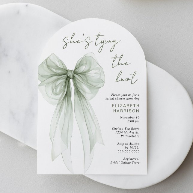 Convite Elegant Sage Bow Watercolor Arch Bridal Shower (Elegant Sage Bow Watercolor Arch Bridal Shower Invitation)