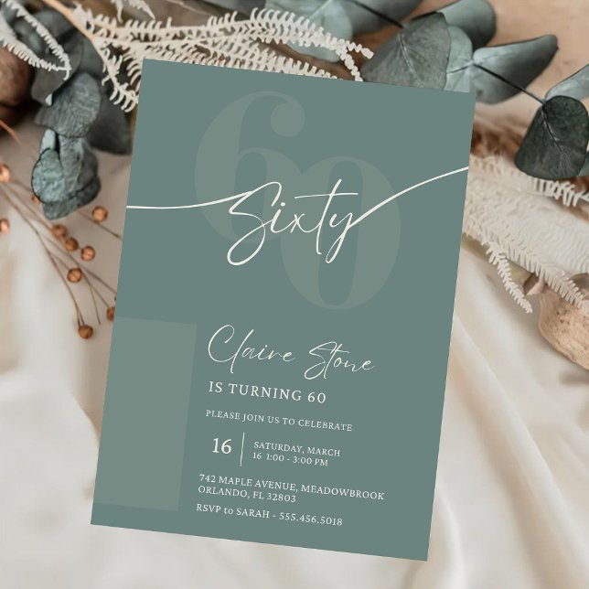 Convite Elegant Sage Gray 60th Birthday Invitation (Criador carregado)