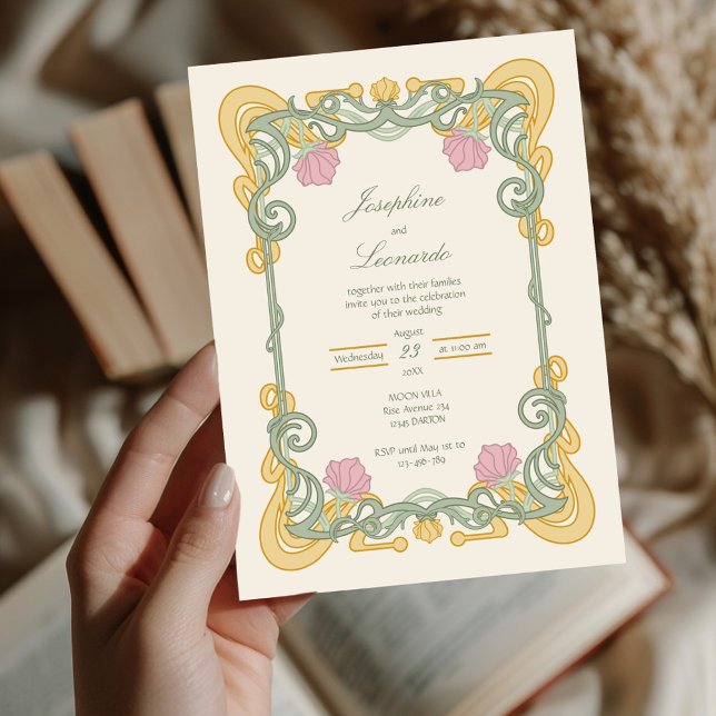 Convite Elegant Sage Green and Gold Art Nouveau Invite (Criador carregado)