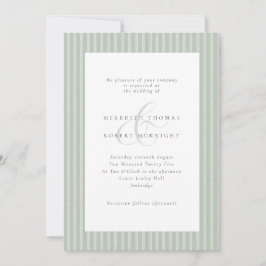 Convite Elegant Sage Green and White Stripes Wedding