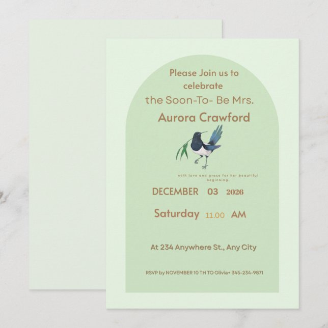 Convite Elegant Sage Green Arch Bridal Shower Invitation - (Frente/Verso)