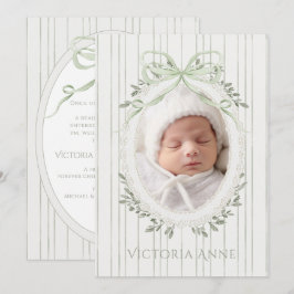 Convite Elegant Sage Green Baby Girl Birth Announcement