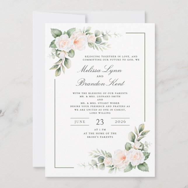 Convite Elegant Sage Green Blush Floral Watercolor Wedding (Frente)