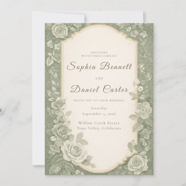 Convite Elegant Sage Green Botanical Garden Wedding (Frente)