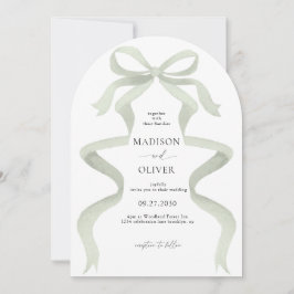 Convite Elegant Sage Green Bow Monogram Arch Wedding