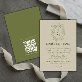 Convite Elegant Sage Green Crest Monogram Wedding
