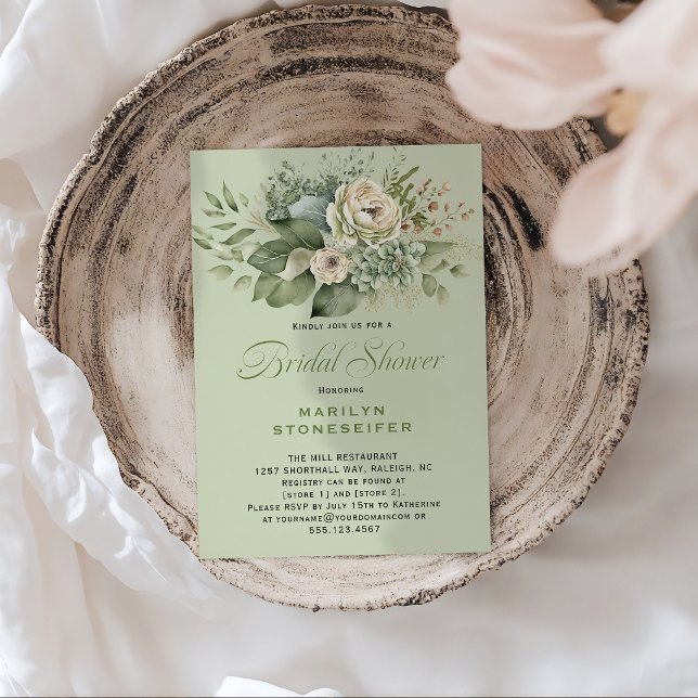 Convite Elegant Sage Green Eucalyptus Bridal Shower | (Criador carregado)