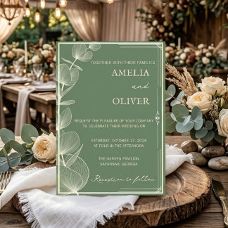 Convite Elegant Sage Green Eucalyptus Wedding Invitation