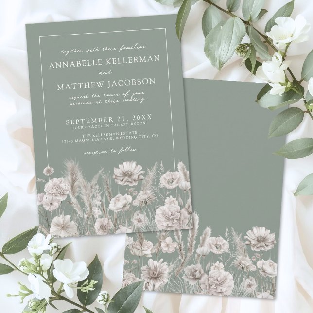 Convite Elegant Sage Green Floral Boho Wedding (Elegant Sage Green Floral Boho Wedding Invitation)