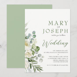 Convite Elegant Sage Green Floral Garden Outdoor Wedding 