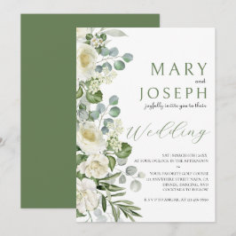 Convite Elegant Sage Green Floral Garden Outdoor Wedding 