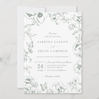 Convite Elegant Sage Green Floral Garden Wedding Photo
