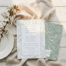 Convite Elegant Sage Green Hand-Drawn Floral Wedding