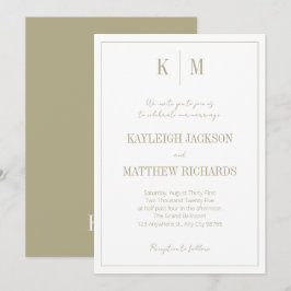 Convite Elegant Sage Green Monogram Wedding