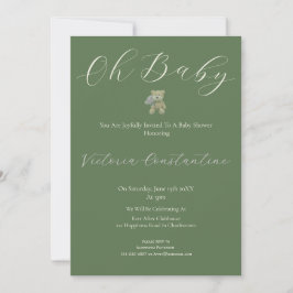 Convite Elegant Sage Green Oh Baby Bear Shower Invitation
