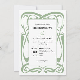 Convite Elegant Sage Green on White Vintage Ribbon