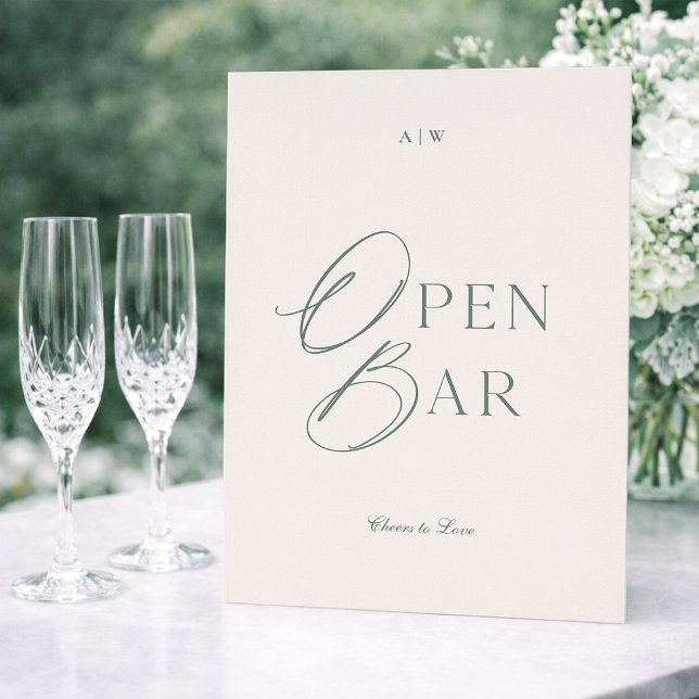 Convite Elegant Sage Green Open Bar Sign (Criador carregado)