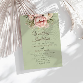 Convite Elegant Sage Green Peony Wedding Invitation