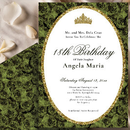 Convite Elegant Sage Green Rose Floral 18th Birthday Debut