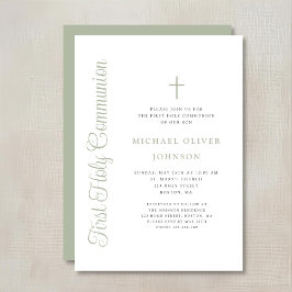 Convite Elegant Sage Green Script Boy First Communion