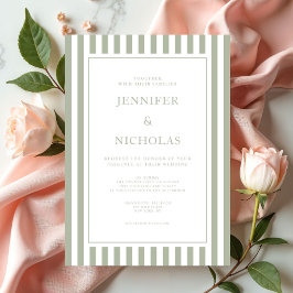 Convite Elegant Sage Green Stripes Wedding