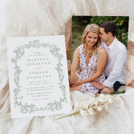 Convite Elegant Sage Green Victorian Floral Photo Wedding