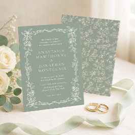 Convite Elegant Sage Green Vintage Victorian Wedding