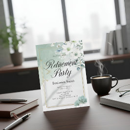 Convite Elegant Sage Green Watercolor Floral Retirement Pa