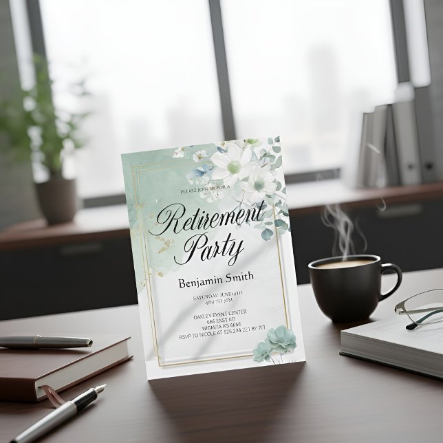 Convite Elegant Sage Green Watercolor Floral Retirement Pa (Criador carregado)