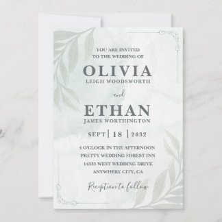 Convite Elegant Sage Green Watercolor Foliage Wedding 