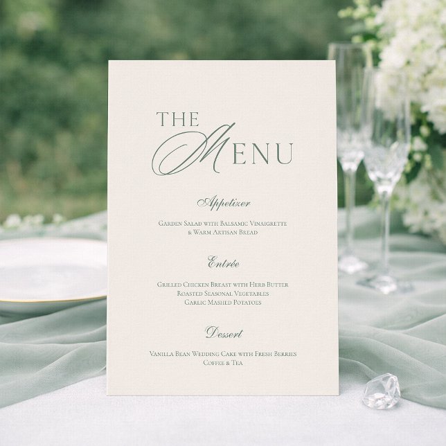 Convite Elegant Sage Green Wedding Menu Card  (Criador carregado)