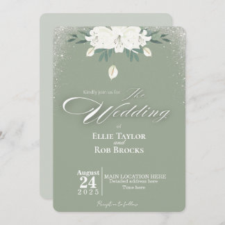Convite Elegant Sage Green White Floral Wedding Invitation