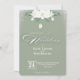 Convite Elegant Sage Green White Floral Wedding Invitation