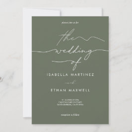 Convite Elegant Sage Green & White Modern Script Wedding 