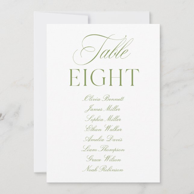 Convite Elegant Sage Green & White Wedding Table Number (Frente)