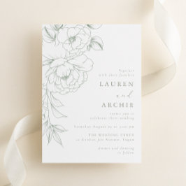 Convite Elegant Sage Line Art Floral Wedding