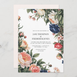 Convite Elegant Sage, Navy & Peach Floral Wedding QR Code