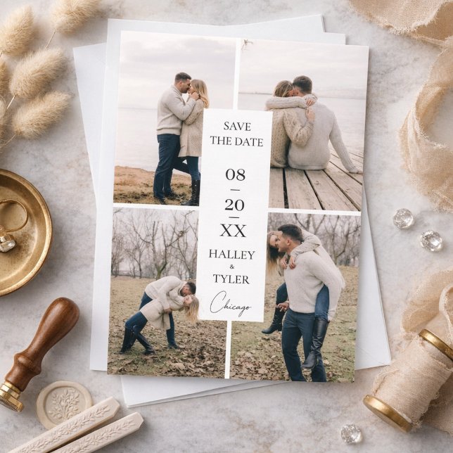 Convite Elegant Save the Date Wedding Photo Collage (Criador carregado)