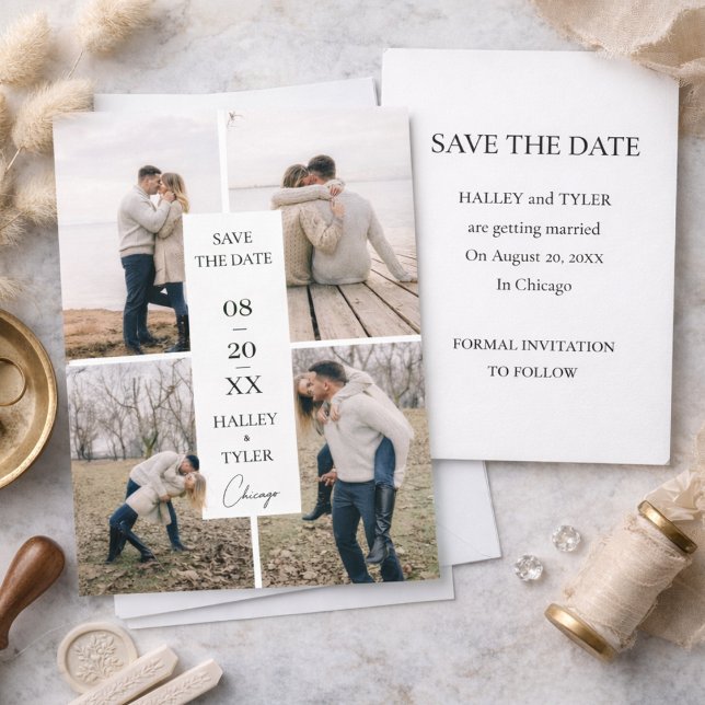 Convite Elegant Save the Date Wedding Photo Collage (Criador carregado)