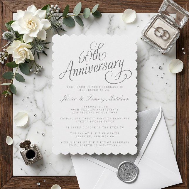 Convite Elegant Script 60th Diamond Wedding Anniversary (Criador carregado)