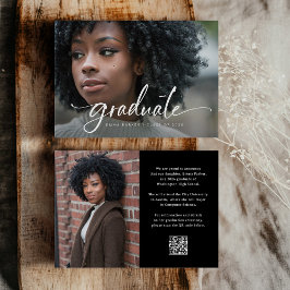 Convite Elegant Script and Black Photo QR Code Grad Party