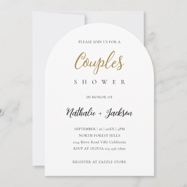 Convite Elegant Script Arch Photo Couples Bridal Shower  (Frente)
