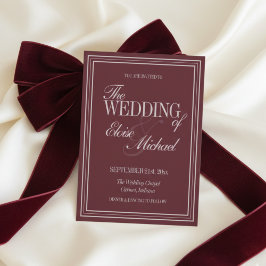 Convite Elegant Script Burgundy Red Formal Wedding 