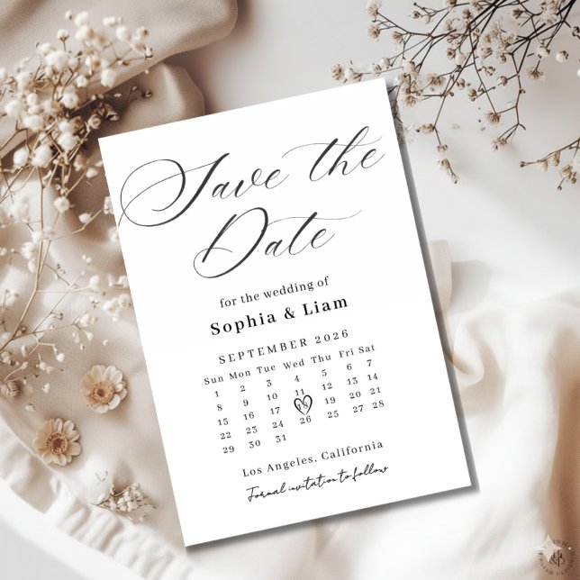 Convite Elegant Script Calendar Save the Date Card (Criador carregado)