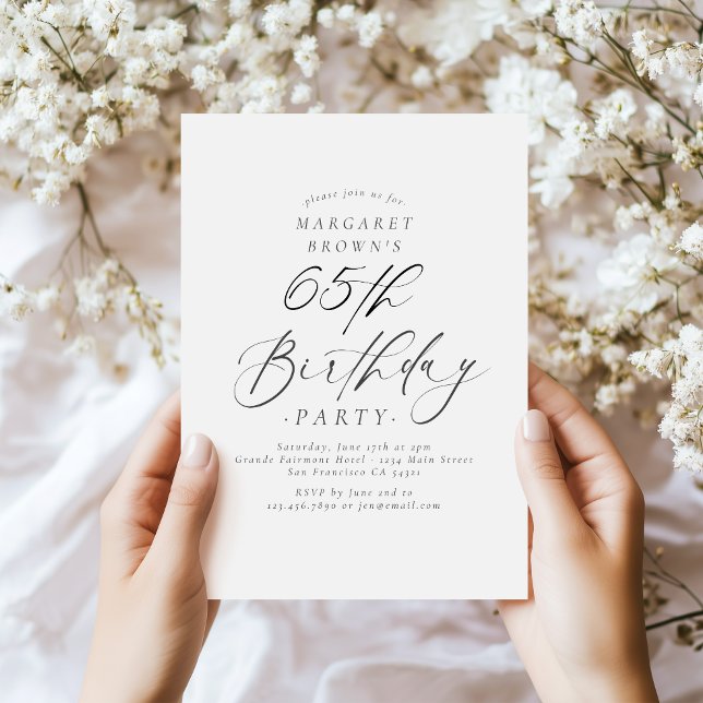 Convite Elegant Script Calligraphy 65th Birthday Party (Criador carregado)