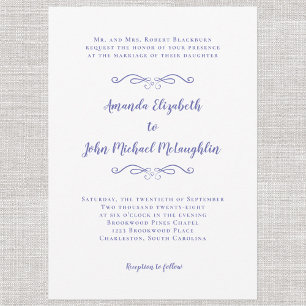 Convite Elegant Script Clássico Casamento Azul Violeta